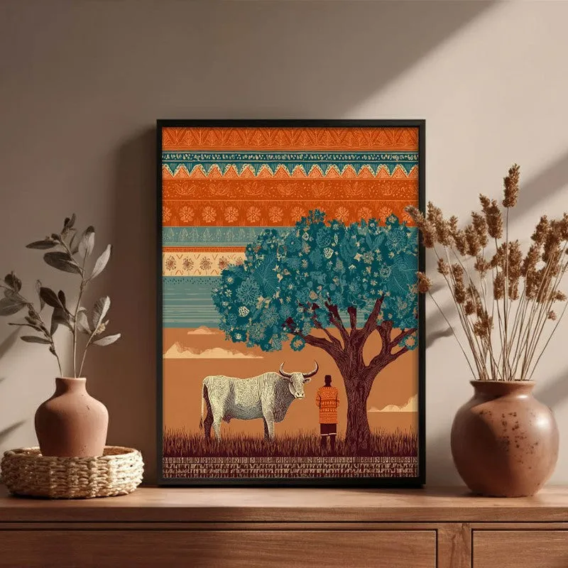 Kamadhenu Canvas Wall Painting With Black Frame media 3
