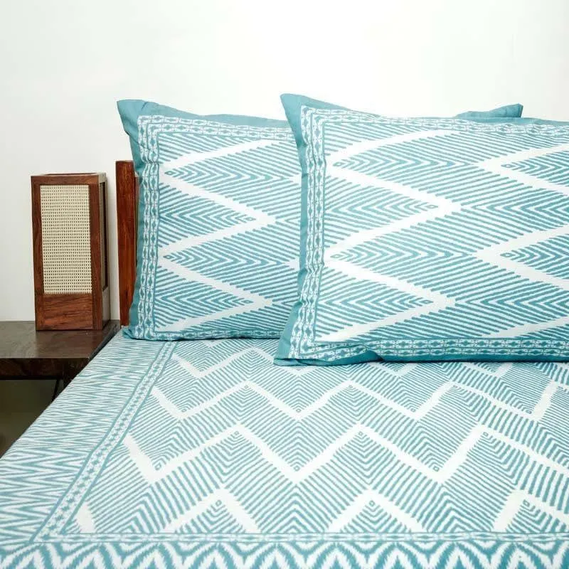 Jorie Geometric Printed Cotton Bedsheet (Aqua) - 120 TC media 4