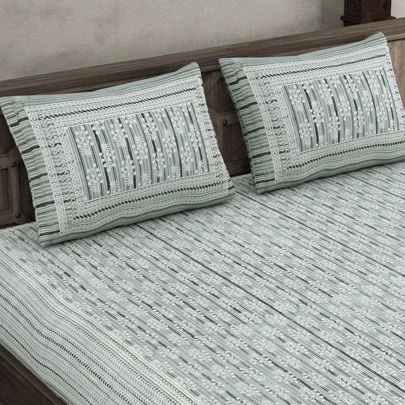 Mezuu Printed Cotton Bedsheet (Green) - 160 TC media 3