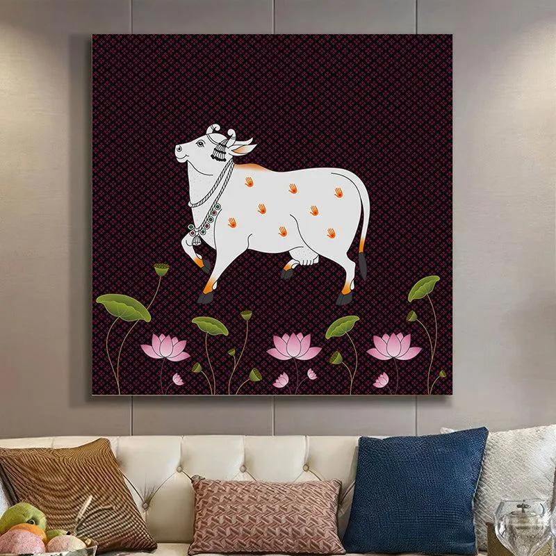 Traditional Rajastani Pichwai Cow Wall Painting media 1
