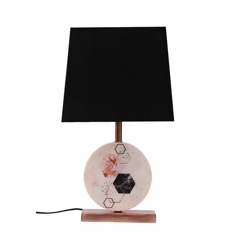 Hexa Marble & Copper Base Fabric Table Lamp - Black,White media 4