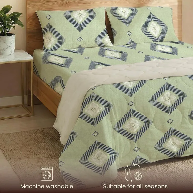 Urban Space Geometric Green Glace Cotton,Microfiber Bedding Set (200 TC) - Four Piece Set media 9