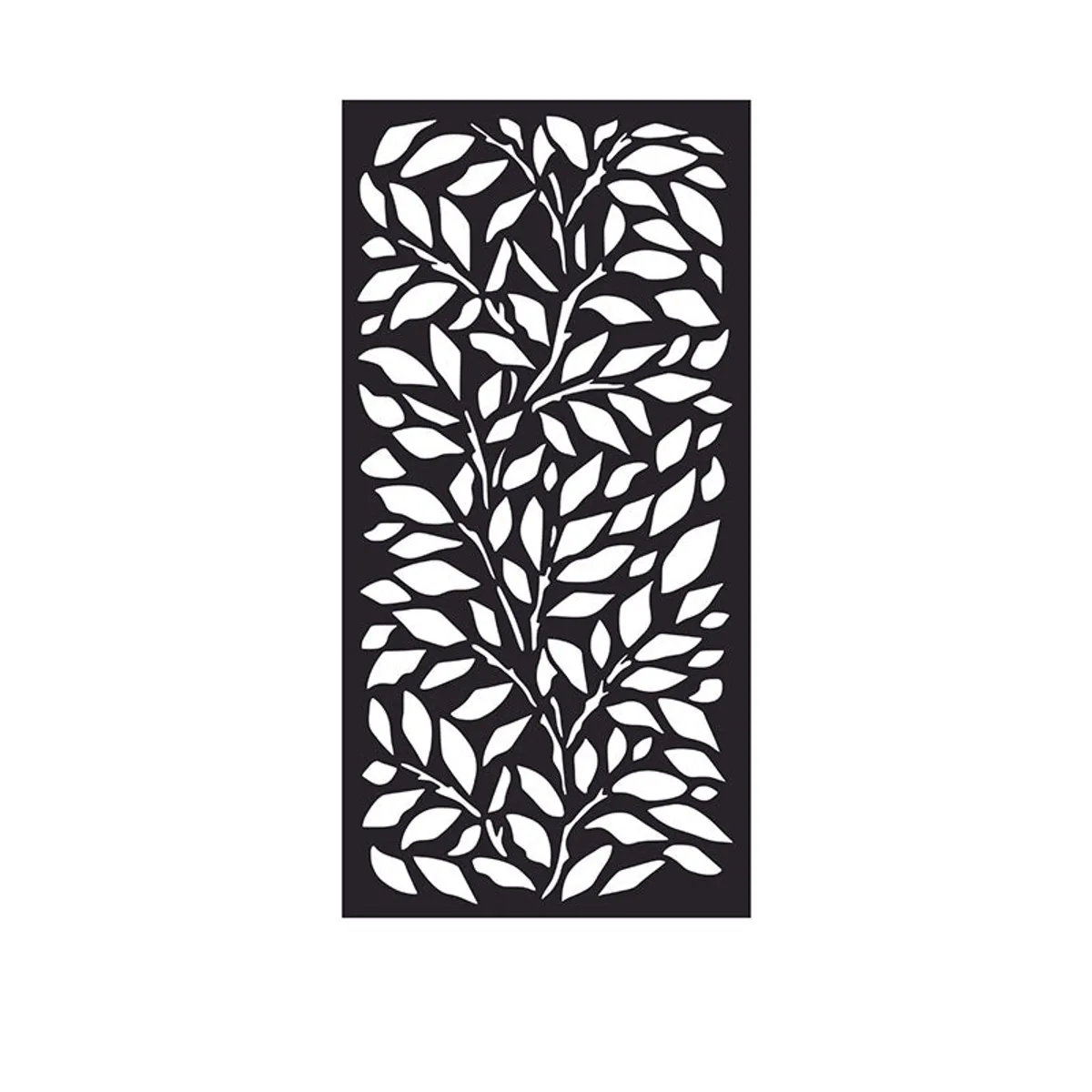 Front view of a black rectangular leafy wall accent