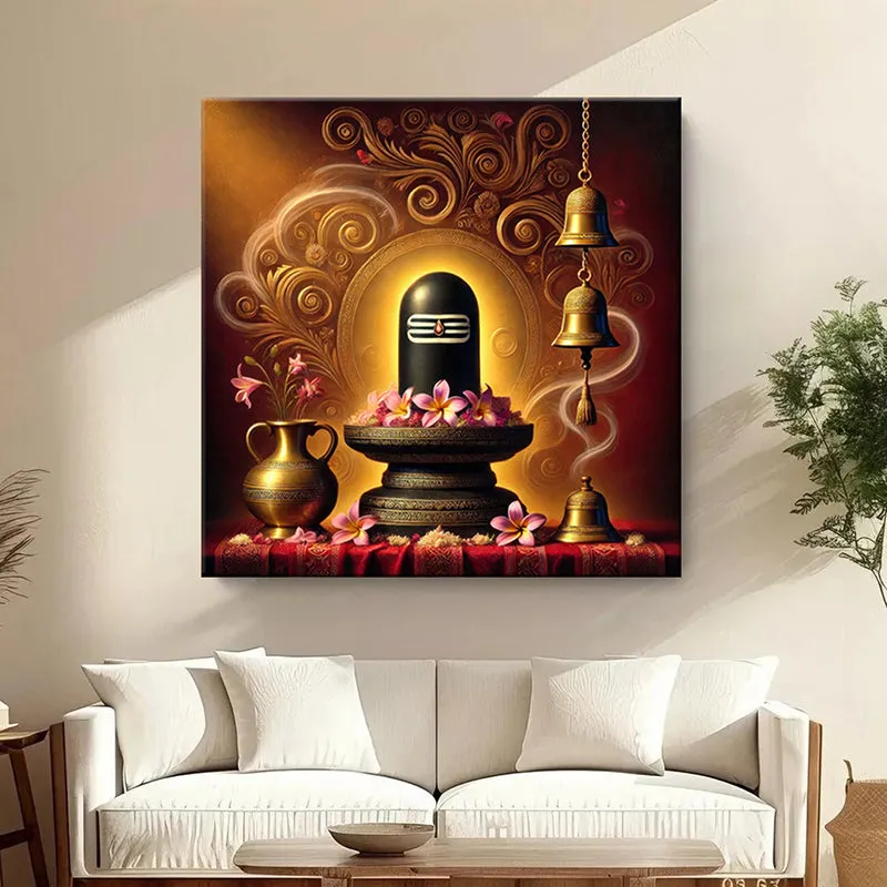 Shivlinga Pooja Poly Canvas Wall Painting media 1