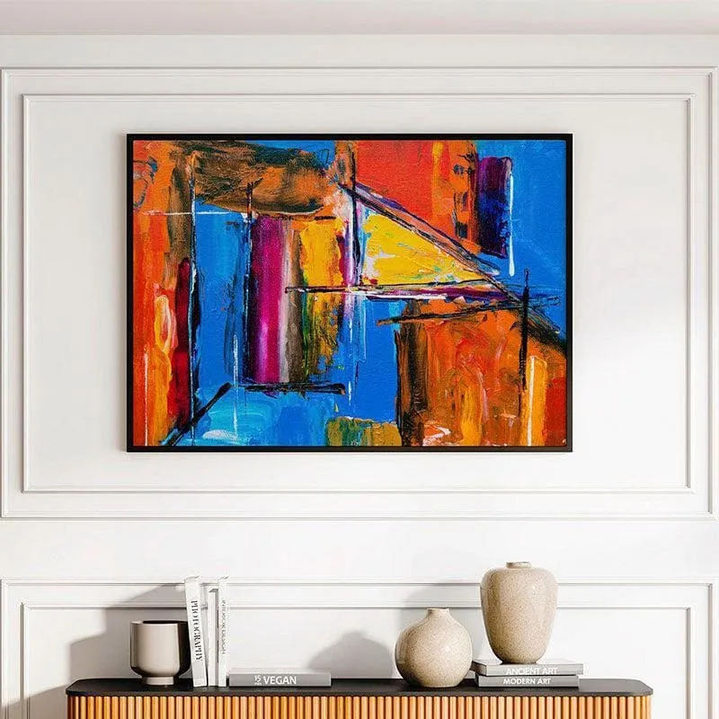 Abstract Remix Blue Canvas Wall Painting - Black Frame media 1