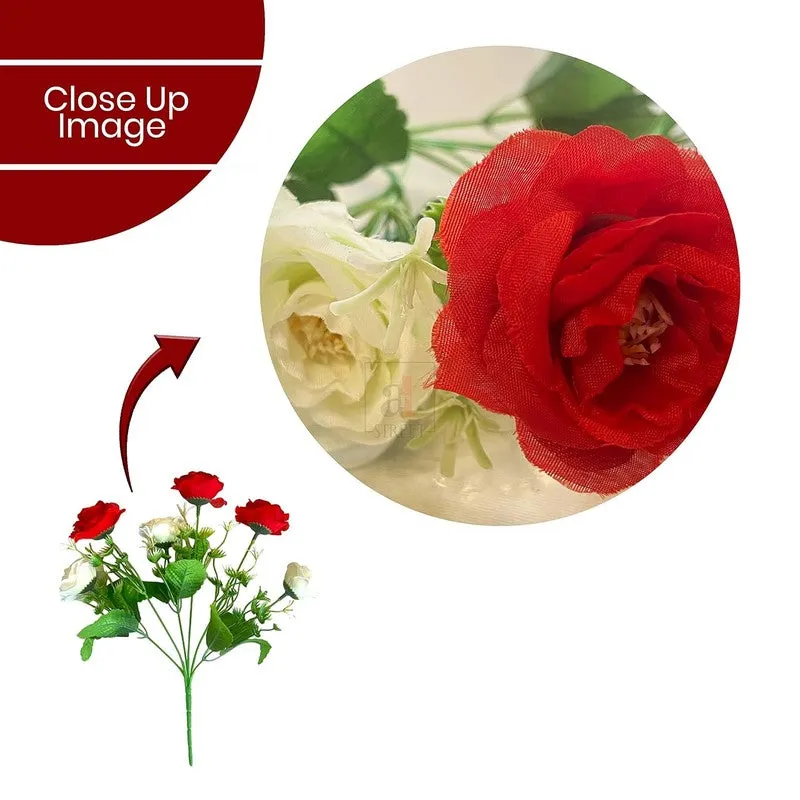 Rossi-Bozzi Silk Rose Artificial Flower Stick - Red & White - 6
