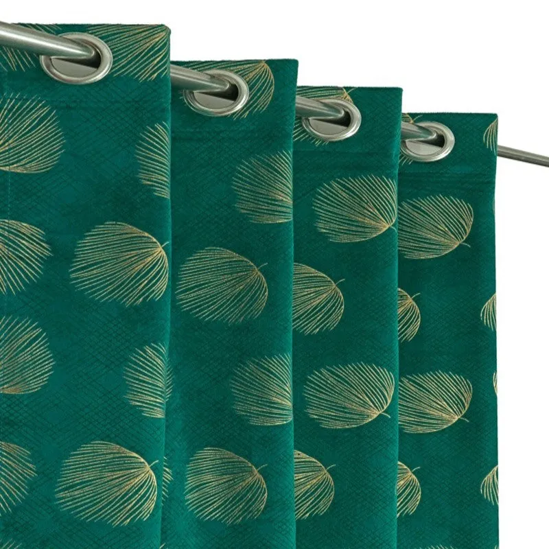 Glow Line Printed Velvet Curtain - Green,Gold media 3