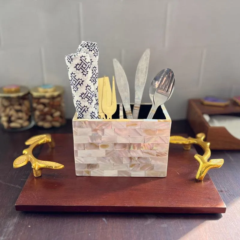 Suzzaine Handcrafted Mother Of Pearl Cutlery Holder media 1