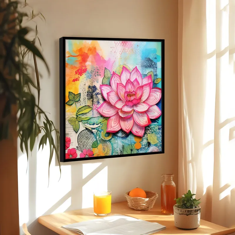 Orchid Lotus Wall Art With Frame media 2