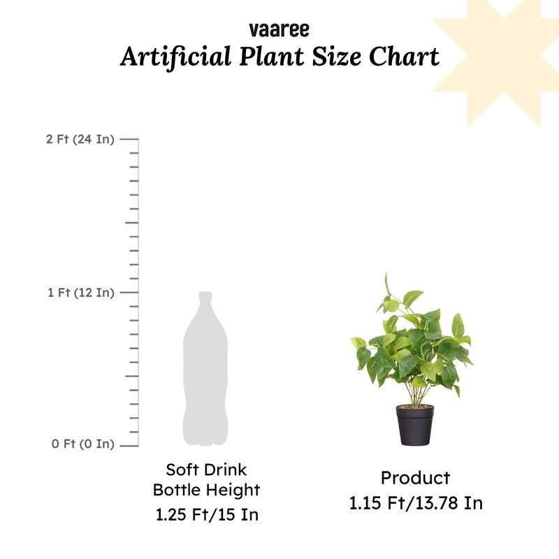 Baby Pothos I Artificial Plant With Black Fiber Pot - 1 Feet media 7