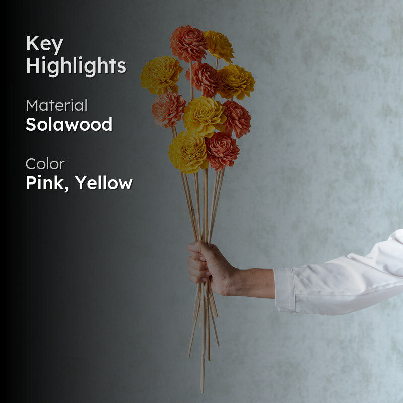 Muskan Sola Wood Rose Flower Stick (Yellow & Peach) - Set Of Ten media 2