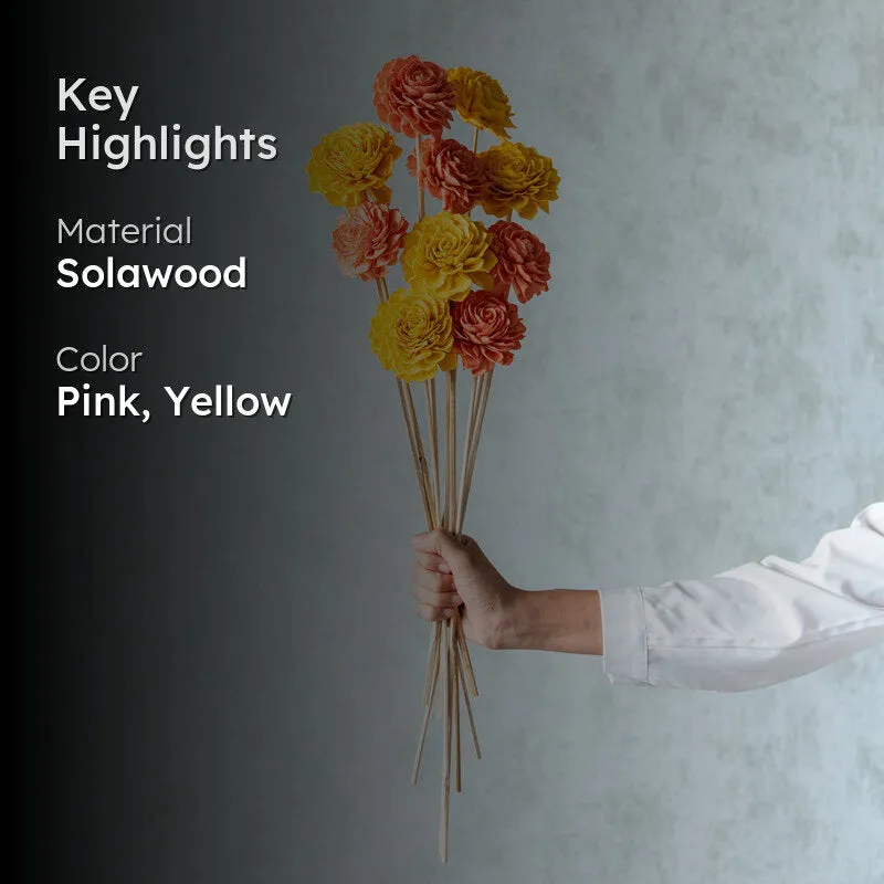 Muskan Sola Wood Rose Flower Stick (Yellow & Peach) - Set Of Ten media 2