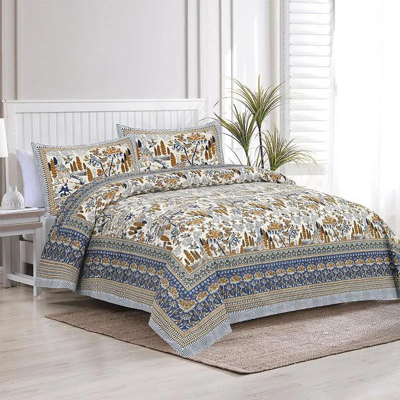 Jimika Printed Cotton Bedsheet (Blue) - 160 TC media 1