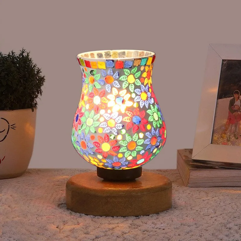 Solene Mosaic Glass Table Lamp With Wooden Base - Multicolor media 3