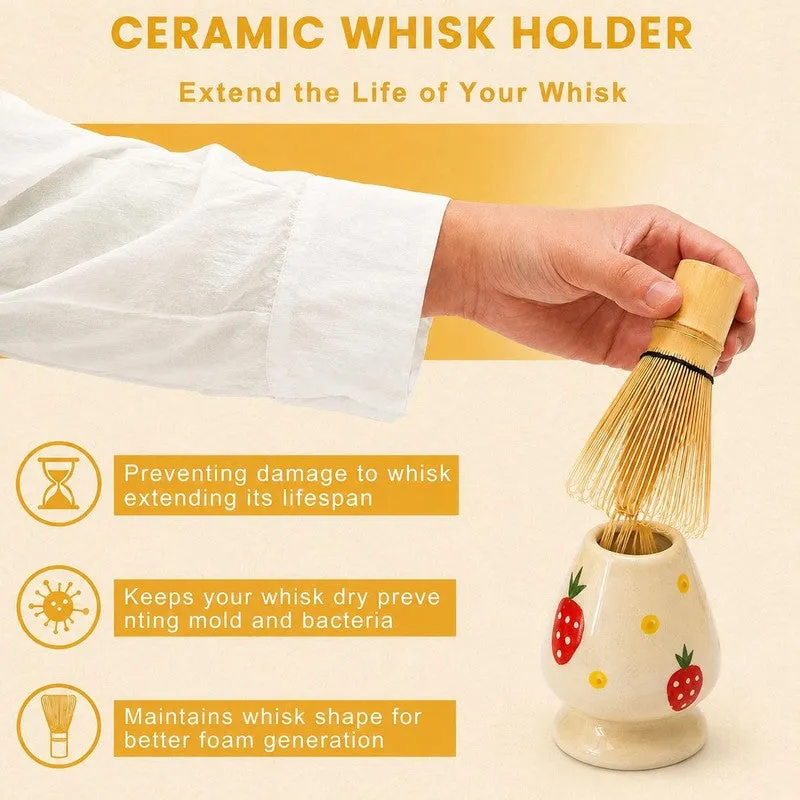 Sakura Ceramic Matcha Bowl & Whisk Holder Set (450 mL) - Two Piece Set media 5