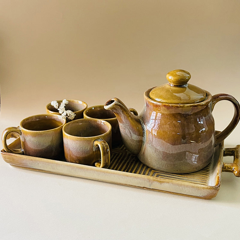 Solace Brew Ceramic Tea Set With Tea Pot & Tray (650 mL/160 mL) - Six Piece Set media 5