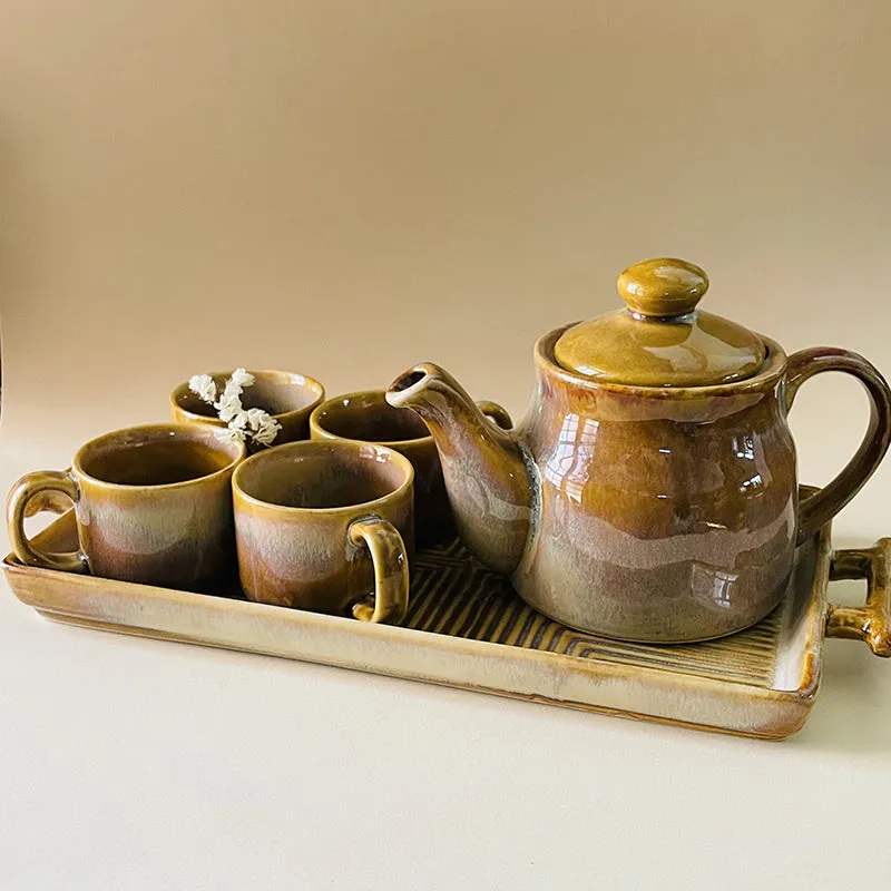 Solace Brew Ceramic Tea Set With Tea Pot & Tray (650 mL/160 mL) - Six Piece Set media 5