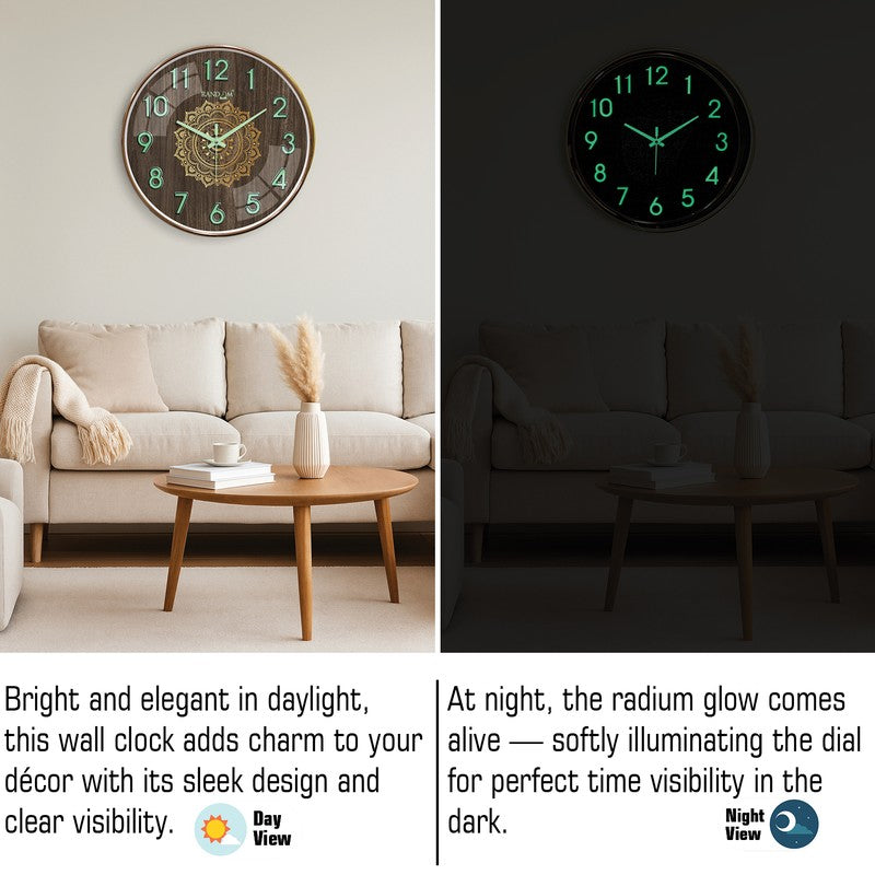 Mandala Round Floral Plastic Wall Clock - Brown media 5