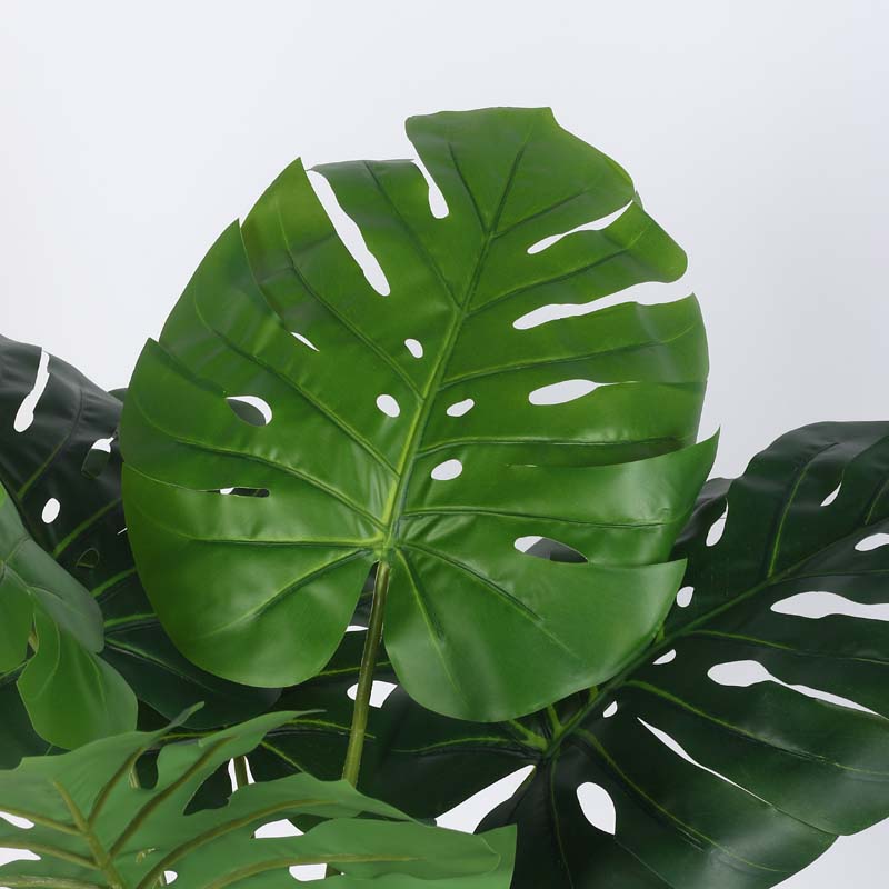 Faux Lush Monstera Plant With Black Plastic Pot - 4 Feet media 4