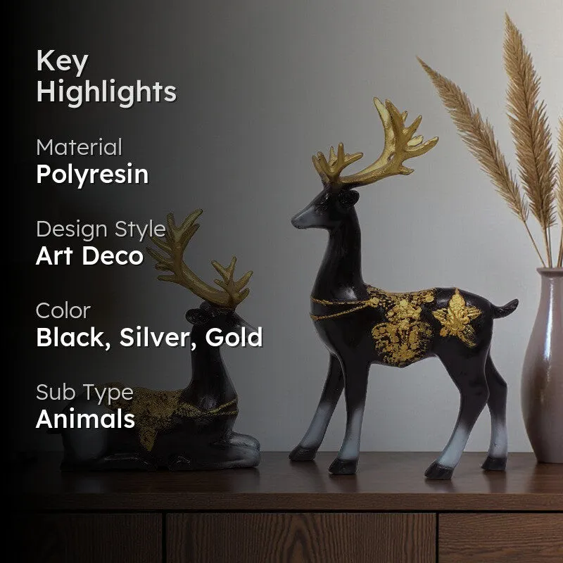 Opulent Deer Polyresin Showpiece (Black) - Set Of Two media 2
