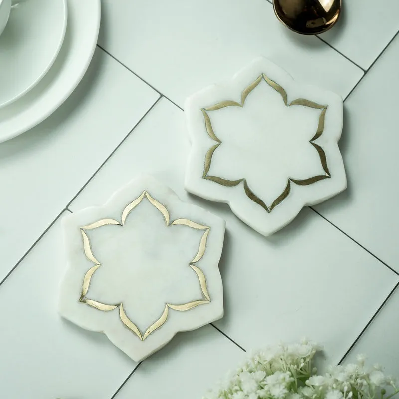 FleurCraft Marble Coaster With Brass Inlay - Set Of Two media 1
