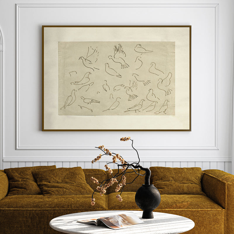 Etched Birds Wood Wall Art With Frame - Black