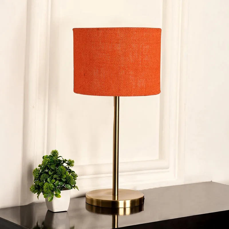 Loft Gleam Jute & Metal Table Lamp (Drum) - Orange,Gold media 2