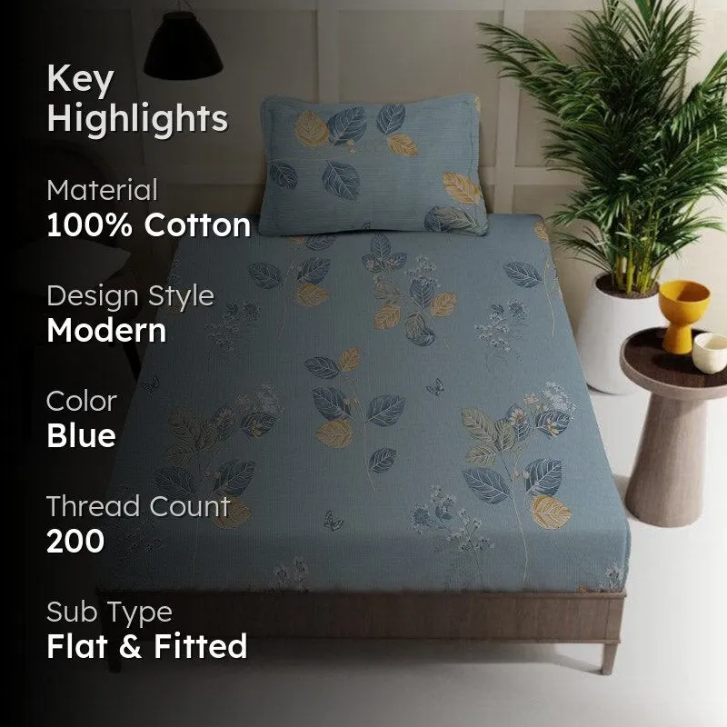 Agira Printed Cotton Bedsheet (Blue) - 200 TC media 2