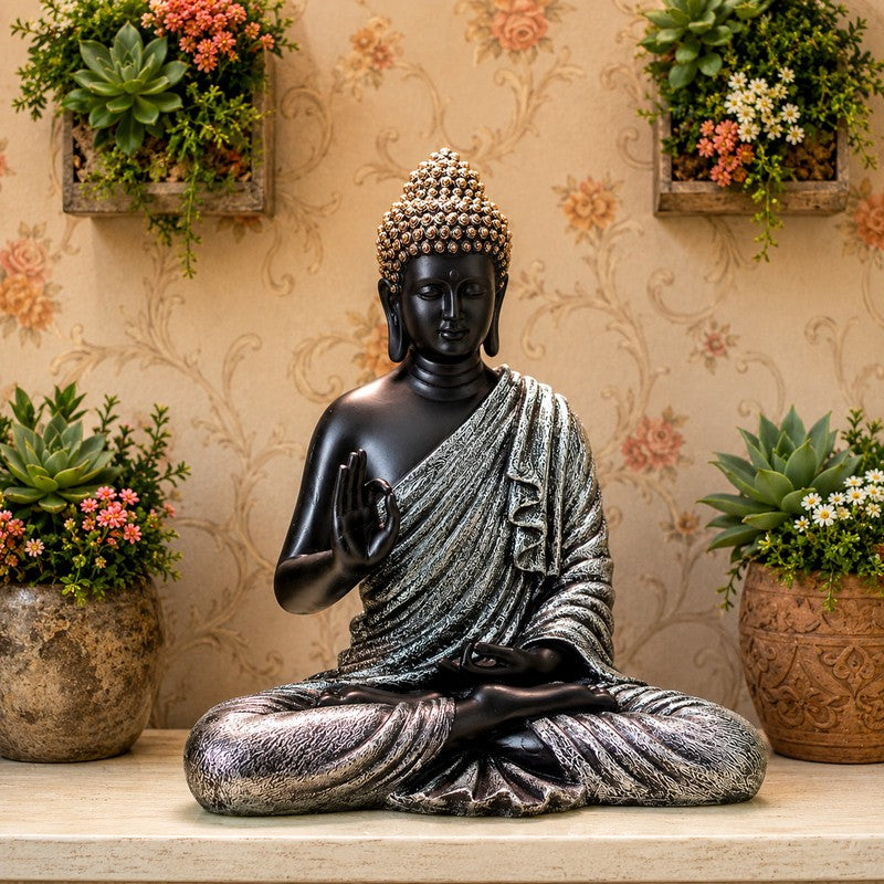 Divine Stillness Buddha Marble Idol - Silver