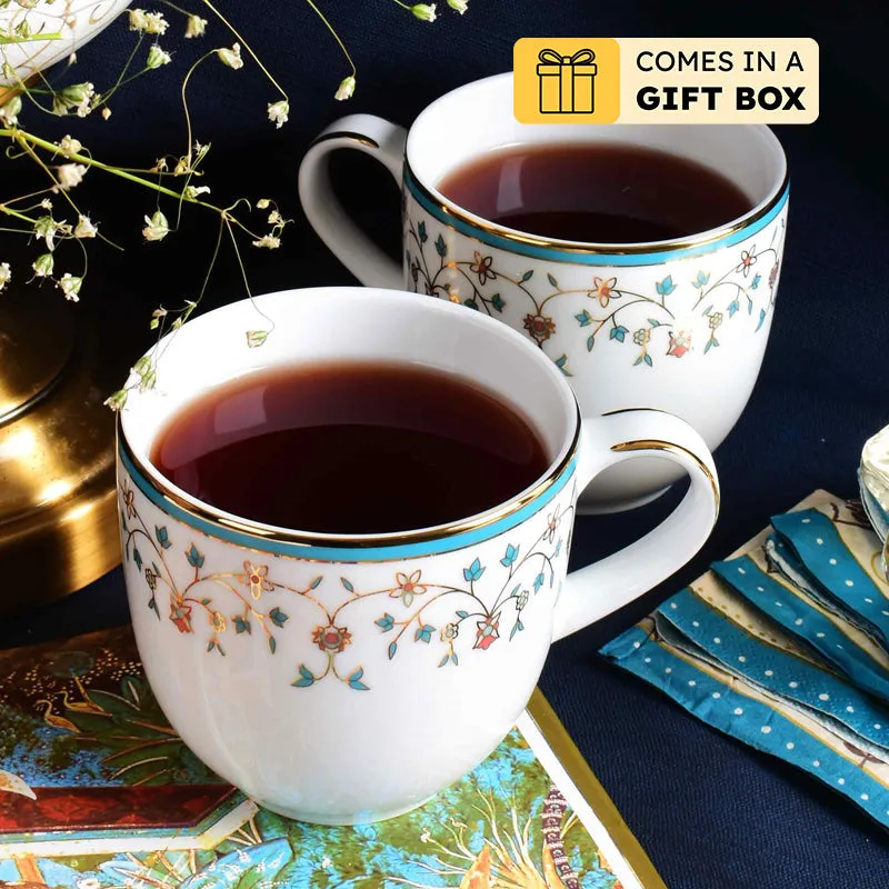 Gilded Mavi Pete 24k Gold Brushed Porcelain Coffee Mug (300 mL Each) - Set Of Six media 1