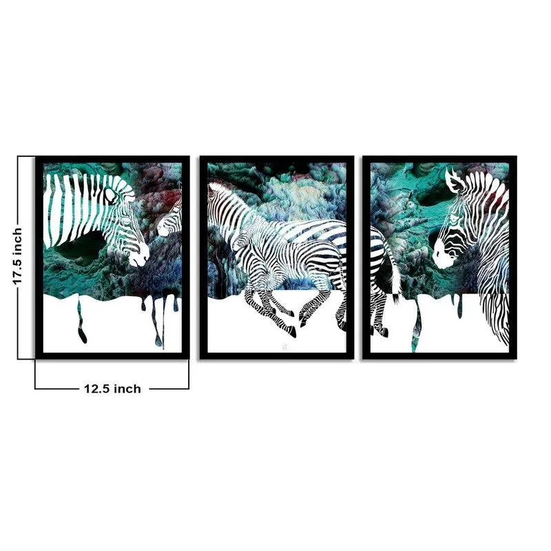 StripeWild Paper Wall Painting With MDF Frame (Black) - Set Of Three media 9