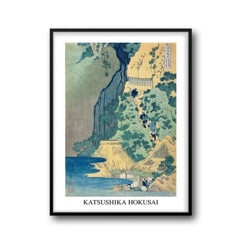 Waterfall at Sakanoshita Katsushika Hokusai Archival Canvas Wall Painting - Black Frame media 5
