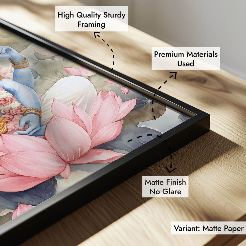 Anantha Padmanabha Spiritual Archival Paper Wall Painting With Frame - Black media 7