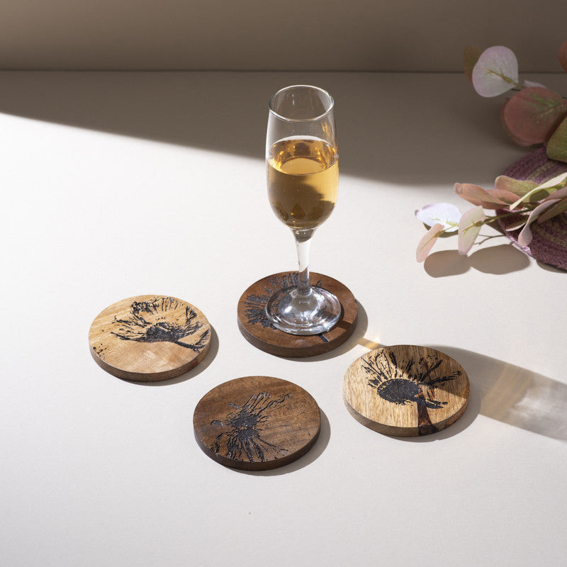 Dandelion Charm Mango Wood Coaster - Set Of Four