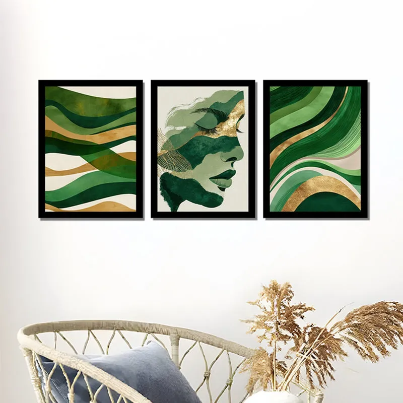 Emerald Flow Abstract face Wall Art - Set Of Three media 5