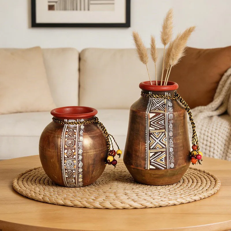 Purva Tribal Handpainted Vase - Set Of Two media 1
