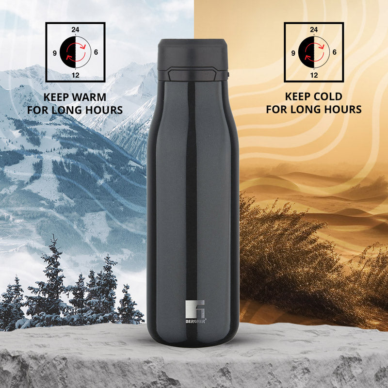 Bergner Walking Liquid Luxe Thermosteel Hot And Cold Flask (Black) - 500 mL media 3