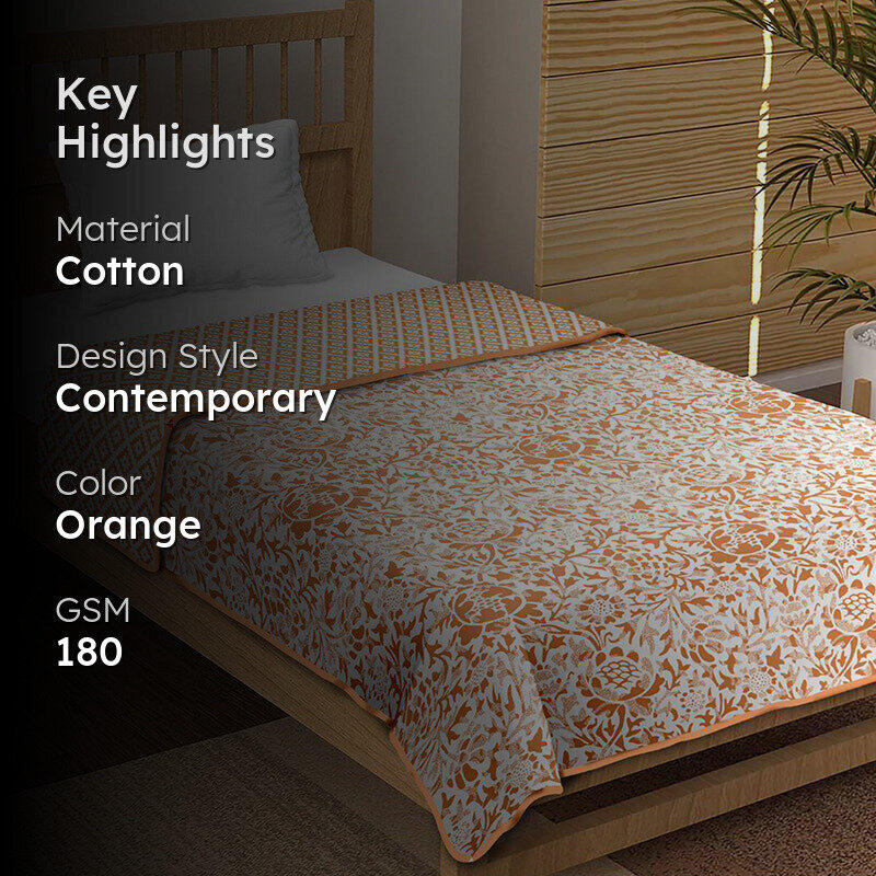 Dyuti Reversible Cotton Dohar (Orange)  - 180 GSM media 2