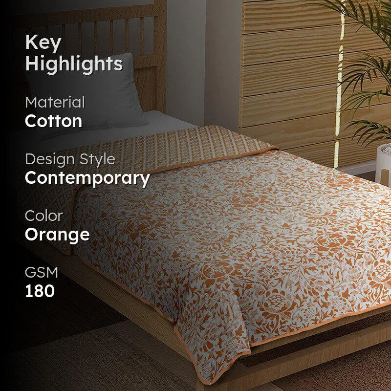 Dyuti Reversible Cotton Dohar (Orange)  - 180 GSM media 2