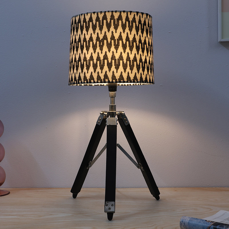 Chevronic Fold Printed Tripod Mango Wood Table Lamp - White, Black