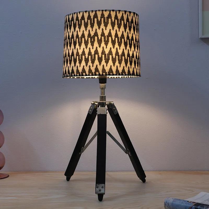 Chevronic Fold Printed Tripod Mango Wood Table Lamp - White, Black media 1