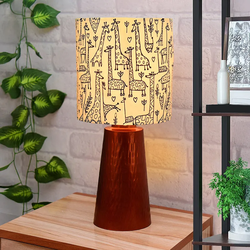 Doodled Savannah Blunt Fabric Table Lamp - Ivory,Brown media 1