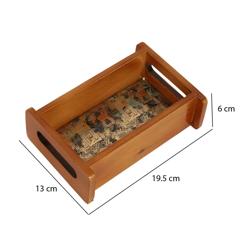 Jharokha Charm Wooden Serving Tray (Gold,Green) media 6