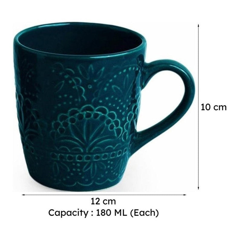 Teal Ceramic Tea Cup (180 mL Each) -  Set of Two media 8