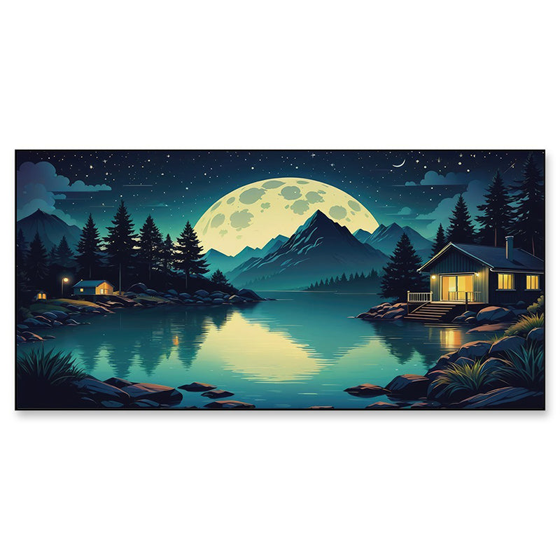 Lakeside Moonrise Canvas Wall Painting media 3