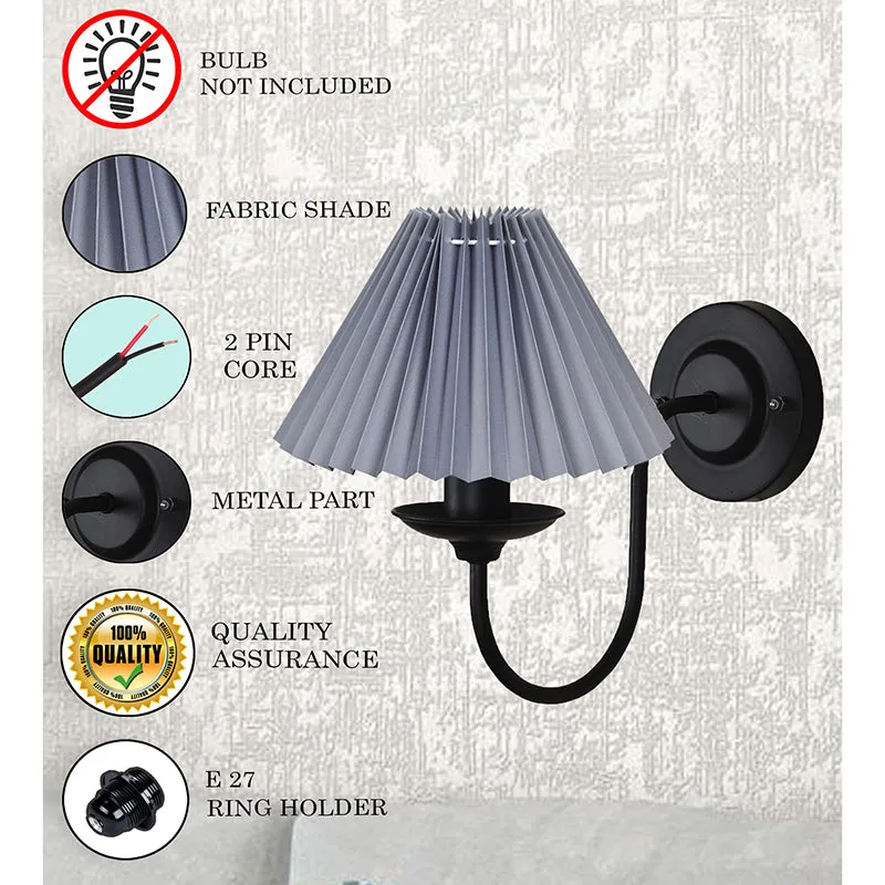 French Pleat Fabric & Metal Wall Lamp - Grey & Black media 4