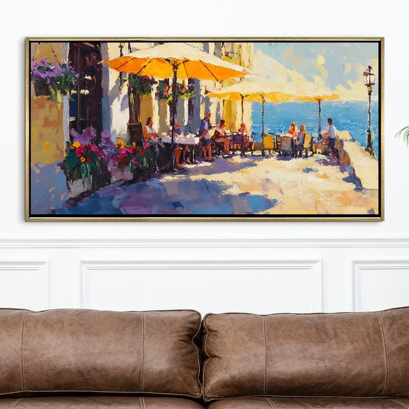 The Seaside Cafe Canvas Wall Painting With Frame media 4