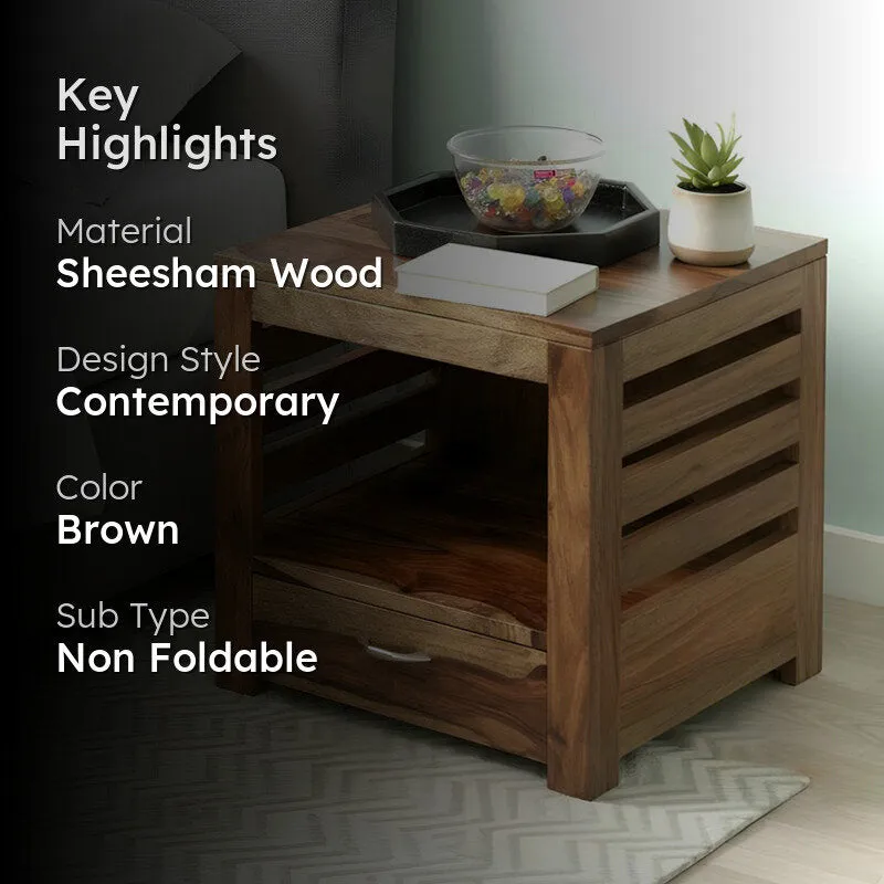 Sverix Sheesham Wooden Side & Bedside Table - Brown media 2
