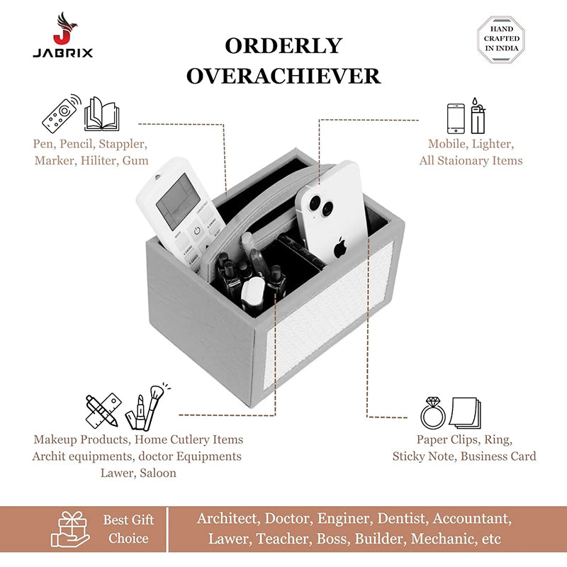 Savene Faux Leather Desk Organiser - Grey media 9