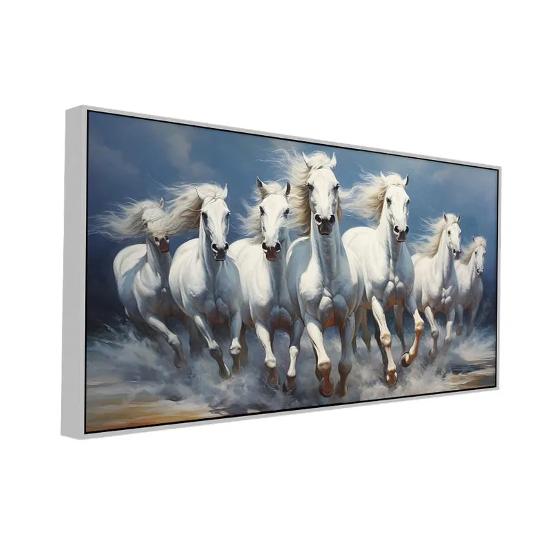 Galloping Palominos Canvas Wall Painting With Frame - White media 3
